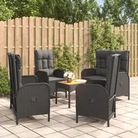 Set da Pranzo da Giardino 5 pz Nero con Cuscini in Polyrattan 3185088