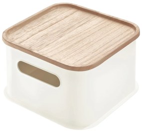 Scatola portaoggetti bianca con coperchio in legno di paulownia con manico, 21,3 x 21,3 cm Eco - iDesign
