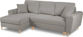 Divano angolare grigio chiaro allungabile e con contenitore (con penisola a sinistra/con chaise lounge) con rivestimento in bouclé Kyoto – Cosmopolitan Design