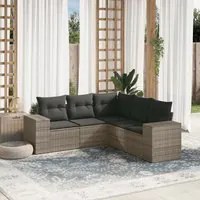 Set Divano da Giardino 5 pz con Cuscini Grigio in Polyrattan 3222549