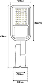 Armatura stradale 30W IP65 - 145lm/W - con Osram chip LED Colore Bianco Naturale 4.000K