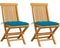 Sedie da Giardino 2 pz con Cuscini Azzurro in Massello di Teak 3062479