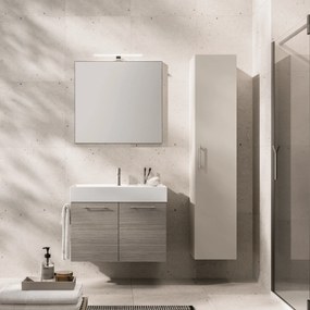 Mobile Bagno Sospeso 80 Cm Due Ante Specchio Con Lampada Led 80x75 Cm Artesi "KA02" Rovere Chiostro/Biscotto
