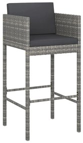 Set da bar da giardino 7 pz con cuscini in polyrattan grigio