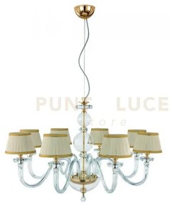 Lampadario bach 8 luci cristallo e finitura oro attacco e14 con par...
