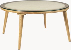 Tavolino rotondo in legno di quercia con piano in vetro Haru