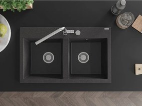 Mexen Hektor lavello da cucina in granito a 2 vasche 800 x 480 mm, nero punteggiato, sifone cromato - 6521802000-76