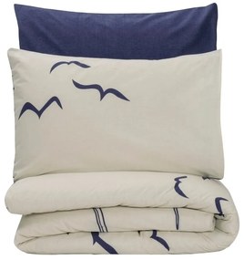 Set copripiumino e federa blu/color crema in cotone renforcé per letto singolo 140x200 cm Larum – Mijolnir