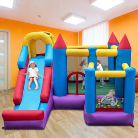 Costway Castello gonfiabile con scivolo trampolino piscina di palline, Casa di salto gonfiabile 5-in-1 per bambini