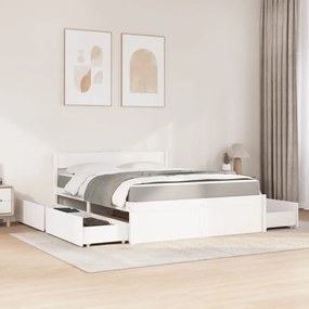 Letto cassetti e materasso bianco 140x200cm legno massello pino