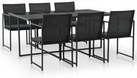 Set da Pranzo da Giardino 7 pz con Cuscini in Polyrattan Nero 44444