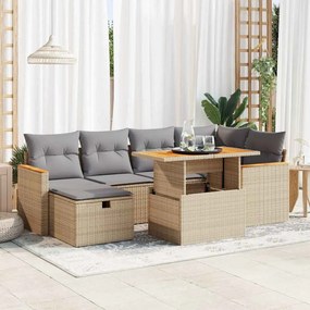 Set divano da giardino 8 pz con cuscini beige in polyrattan
