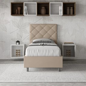 Letto singolo contenitore imbottito 80x200 similpelle tortora Priya