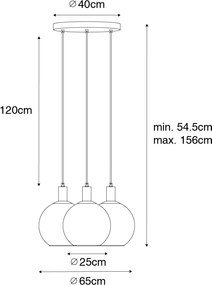 Lampada a sospensione di design nera con vetro dorato 3 luci - Bert
