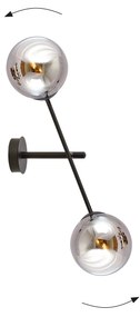 Applique 2 Luci Yama In Acciao Nero Con Bracci Regolabili E Vetro Fumè