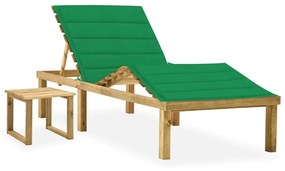 Lettino Da Giardino Con Tavolino Cuscino Legno Pino Impregnato /
