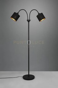 Tommy piantana nera flessibile con 2 paralumi nero e oro con accens...