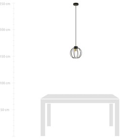 Sospensione Minimal Orfeo 1 Luce In Acciaio Nero A Gabbia Con Oro