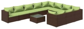 Set Divani da Giardino 11 pz con Cuscini in Polyrattan Marrone