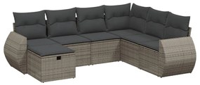 Set divani da giardino 7 pz con cuscini grigio in polyrattan