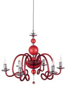 Lampadario a sospensione D75 cm VIVALDI a 6 luci in vetro lavorato a mano RUBINO