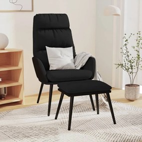 Poltrona Relax Con Sgabello Nero İn Tessuto E Similpelle /