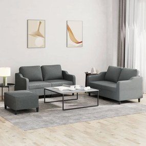 Set Di Divani 3 Pz Con Cuscini Grigio Scuro İn Tessuto /