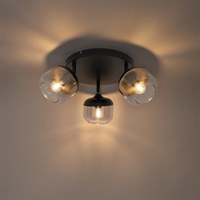 Faretto di design nero con vetro oro e fumé 3 luci rotondo - Kyan
