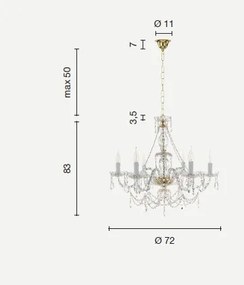 Lampadario in vetro e ceristallo fume' opera 6 luci lp.opera-6-fumè