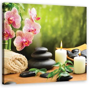 Quadro su tela, Candele di orchidee e pietre zen