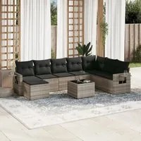 Set Divano da Giardino 9pz con Cuscini Grigio Chiaro Polyrattan 3252909