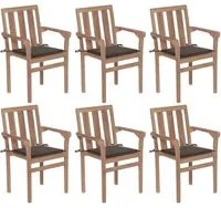 Sedie da Giardino Impilabili con Cuscini 6 pz Massello di Teak 3073414