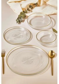 Set da tavola 24 pezzi in vetro trasparente con finiture oro