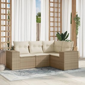 Set divano da giardino 4 pz con cuscini beige in polyrattan