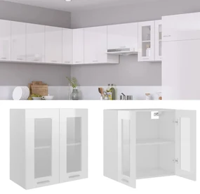 Armadio sospeso con vetro bianco lucido 60x31x60 cm truciolato