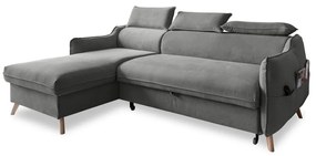 Divano letto angolare in velluto grigio chiaro (angolo sinistro) Sweet Harmony - Miuform