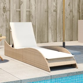 Lettino Prendisole Con Cuscino Beige 60x205x73 Cm İn Polyrattan /