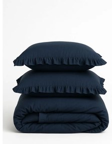Set copripiumino e federa blu scuro in cotone renforcé per letto matrimoniale ed esteso 240x220 cm Ruffle Striped – Mila Home Luxury