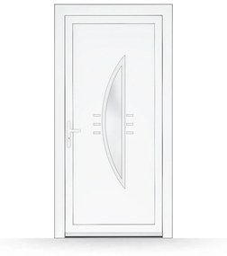 Porta di servizio in PVC e vetro, 1100 x 2100 mm, bianco, apertura a destra verso l’interno, doppio vetro Satinato, modello Norcia