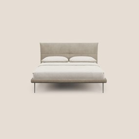 Akiko letto imbottito con piedi alti in metallo in tessuto impermeabile T02 beige