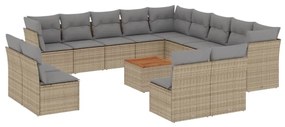 Set divano da giardino 14 pz con cuscini beige misto polyrattan