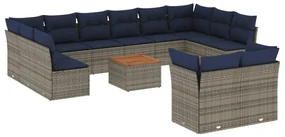 Set divani da giardino 13 pz con cuscini grigio in polyrattan
