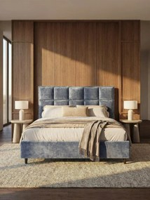 AURO letto imbottito con vano contenitore e testiera capitonné alta in ciniglia Oeko-Tex®