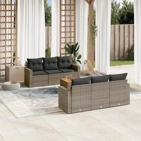 Set divani da giardino 7 pz con cuscini grigio in polyrattan