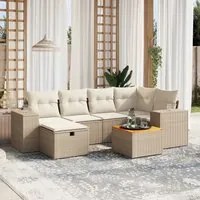 Set Divani da Giardino 7 pz con Cuscini Beige in Polyrattan 3265174