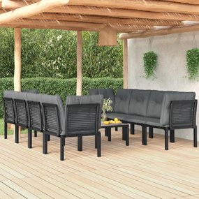 Set salotto da giardino 9 pz nero e grigio in polyrattan