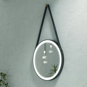 Specchio bagno led rotondo Ø50 cm con laccio colore nero KANA-50 - KAMALU