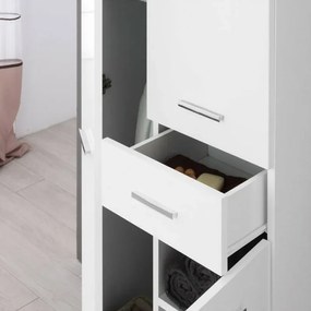 Colonna bagno dappoggio 60x150 cm bianco con ante e cassetto Desya