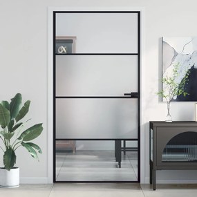 Porta Interni Sottile Nera 102,5x201,5vetro Temperato Alluminio /