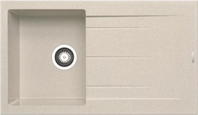 Lavello integrato 1 vasca in granito beige DELINIA Alazia L 50 x L 86 cm, sgocciolatoio a destra